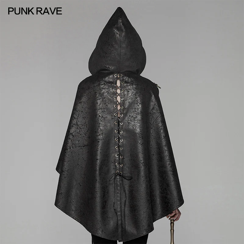Steam Punk Leather PU Hooded Short Cloak With Lace-up Back - Image 3
