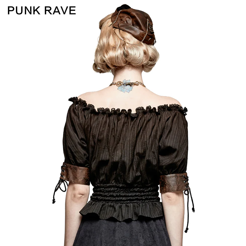 Steampunk Global Top Fashion Reversible Synthetic Slash Neck Punk T-shirts - Image 3