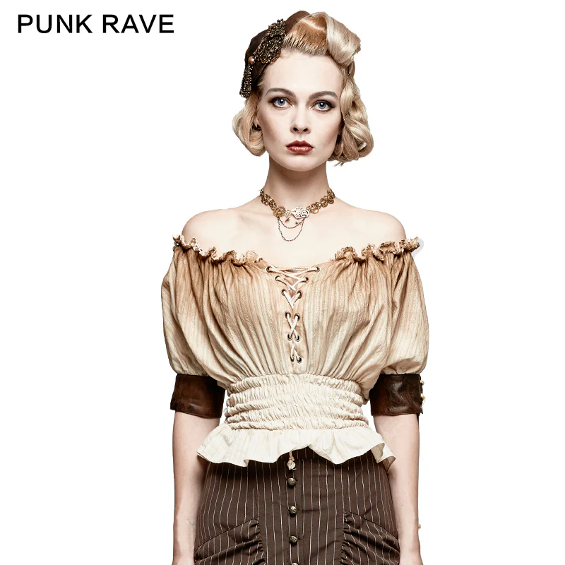 Steampunk Global Top Fashion Reversible Synthetic Slash Neck Punk T-shirts - Image 6