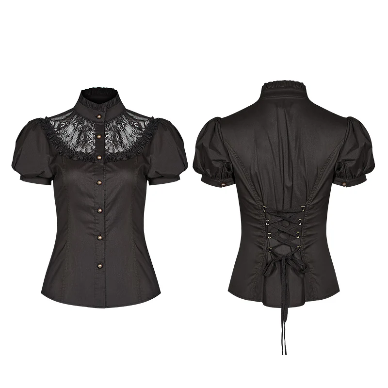 Steampunk Puff Sleeve Shirt Short-sleeved Blouse - Image 5