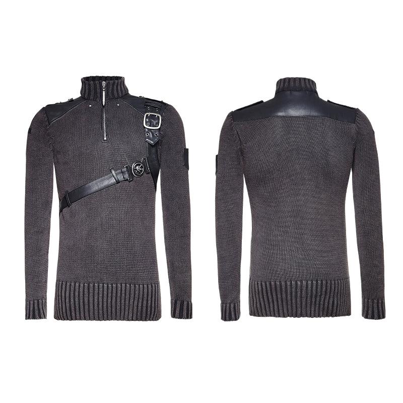 Steampunk Smoked Grey Punk Sweaters With A Belt - Image 4