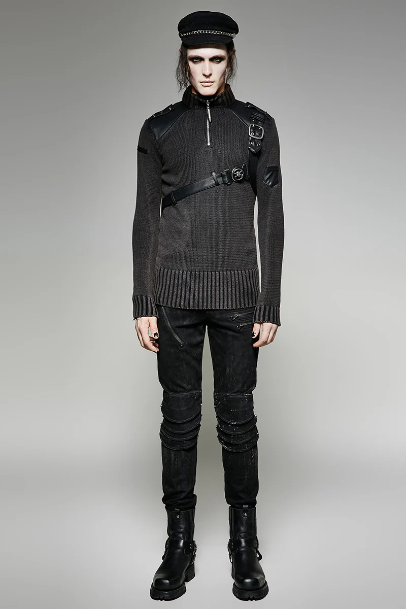 Steampunk Smoked Grey Punk Sweaters With A Belt - Image 6