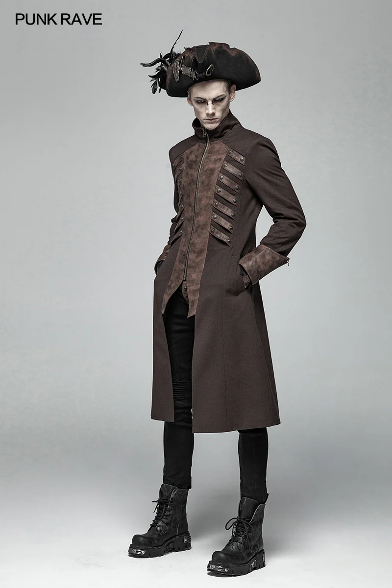 Steampunk Stand-up Collar Mid-length Coat - Image 10
