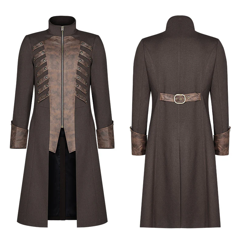 Steampunk Stand-up Collar Mid-length Coat - Image 11