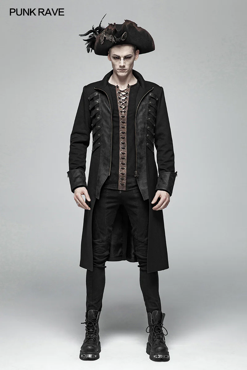 Steampunk Stand-up Collar Mid-length Coat - Image 4