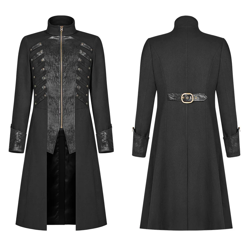 Steampunk Stand-up Collar Mid-length Coat - Image 5