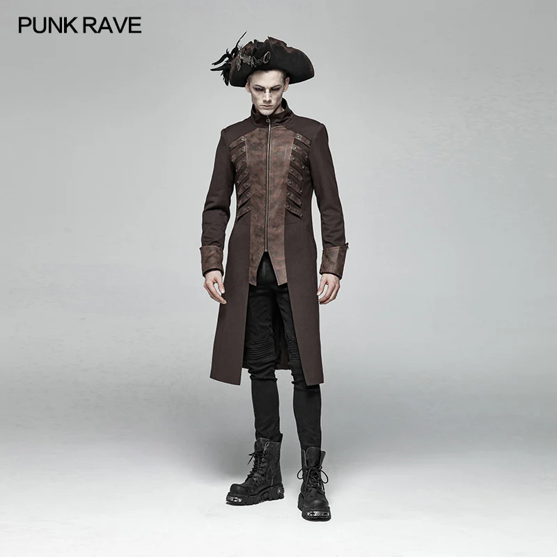 Steampunk Stand-up Collar Mid-length Coat - Image 7