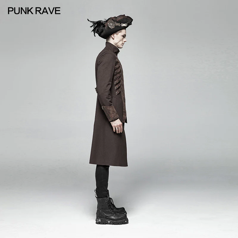 Steampunk Stand-up Collar Mid-length Coat - Image 8