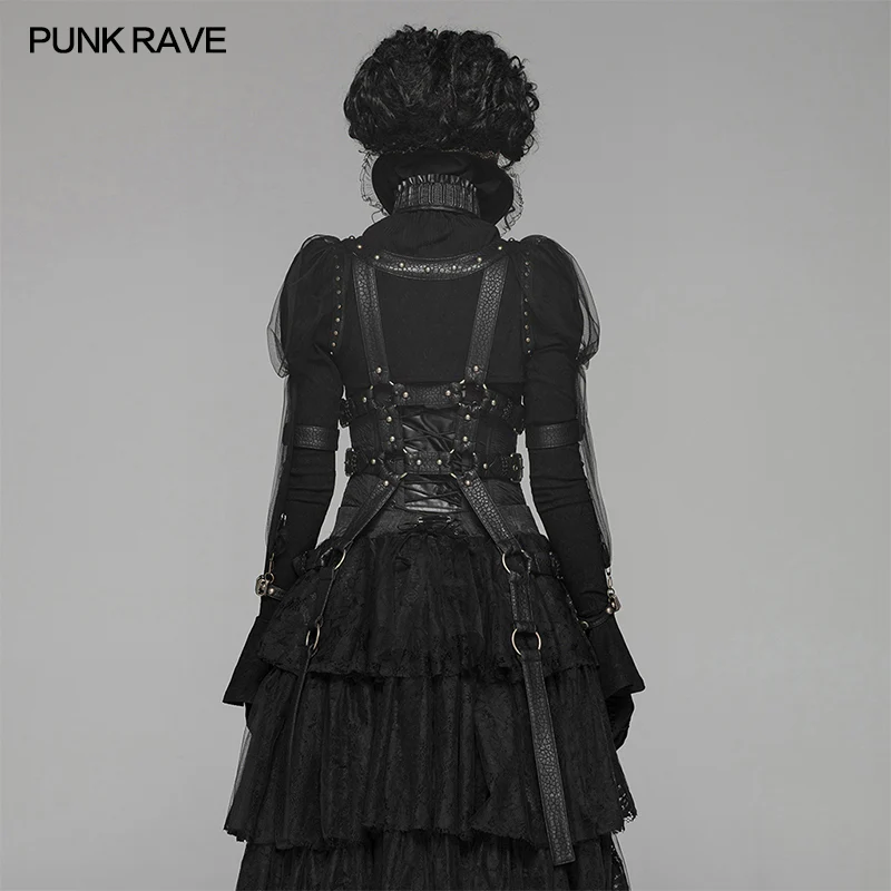 Steampunk Standing Collar Long Sleeve Cross Short Coat - Image 3