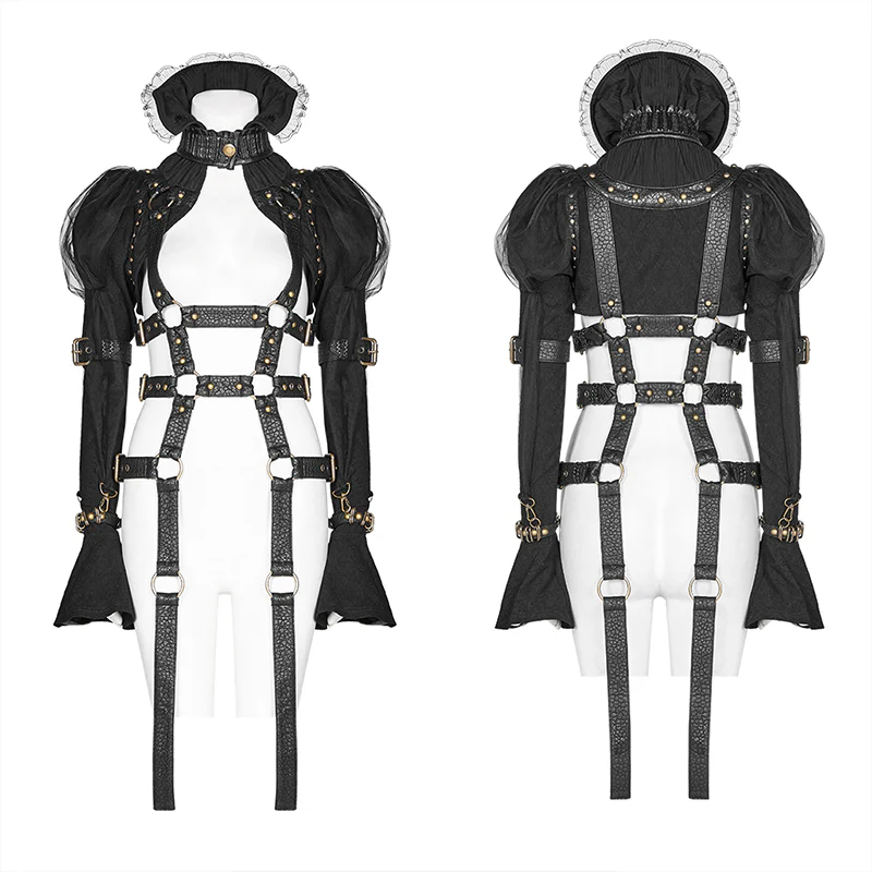 Steampunk Standing Collar Long Sleeve Cross Short Coat - Image 4