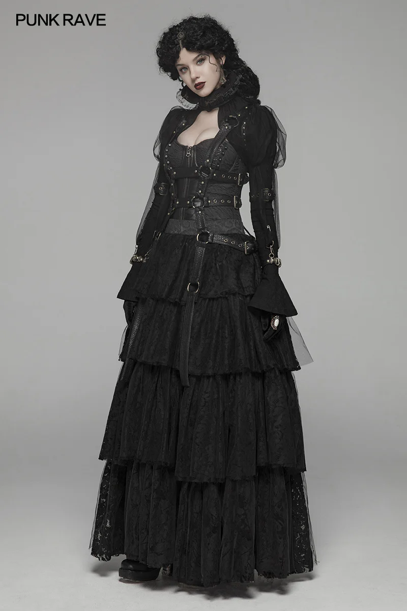 Steampunk Standing Collar Long Sleeve Cross Short Coat - Image 6