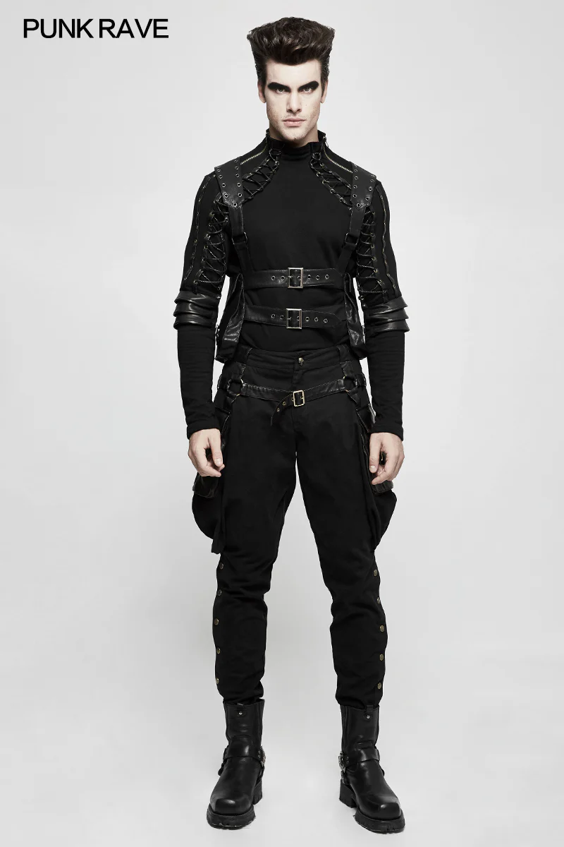 Stretch Woven Punk Pants Riding Breeches With Stereo Pockets - Image 6