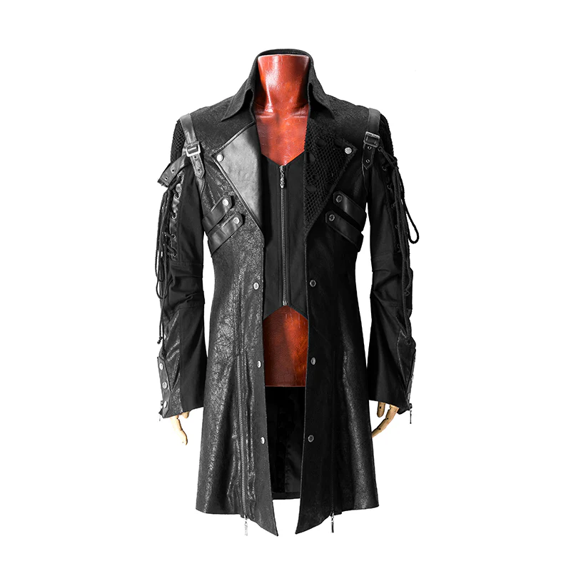 Studded Special Hot Fit Leather Long Gothic Coat - Image 9
