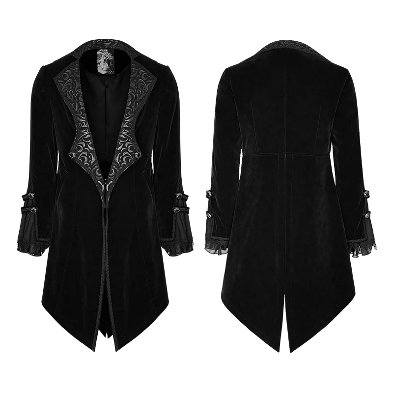Suede Embossed Velvet Gothic Coat Gorgeous Medium Long Style - Image 4