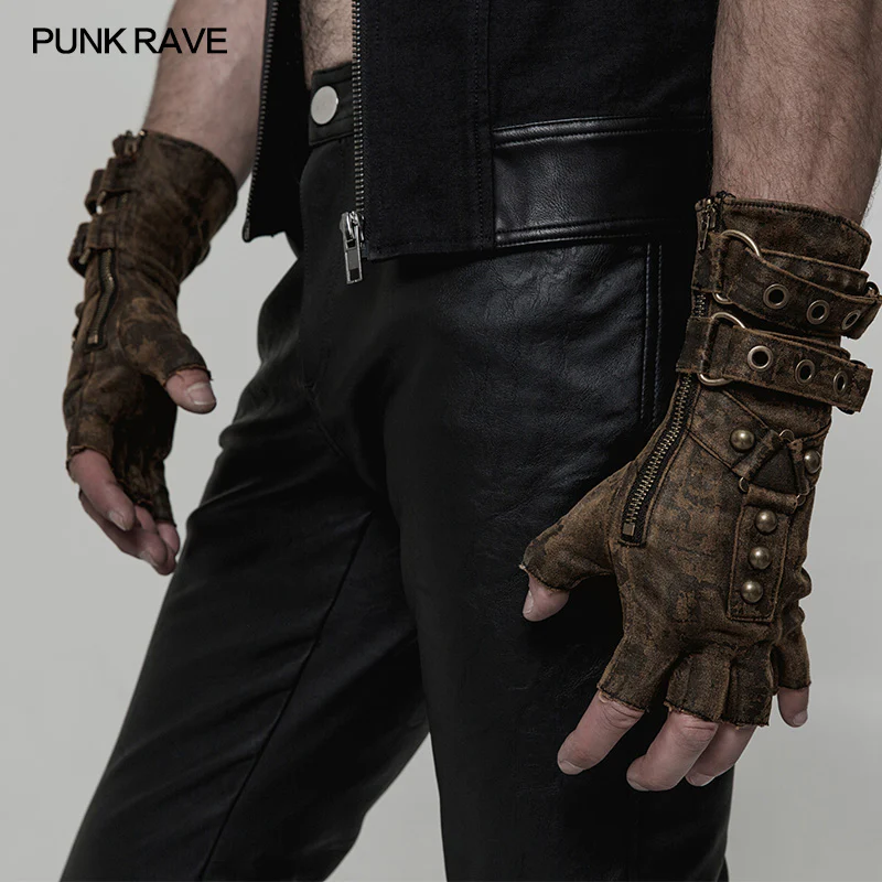 Super Cool Steampunk Leather Gloves Men Punk Accessory - Image 5