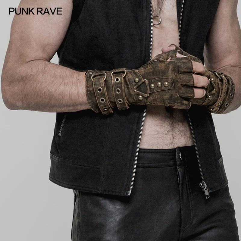 Super Cool Steampunk Leather Gloves Men Punk Accessory - Image 6