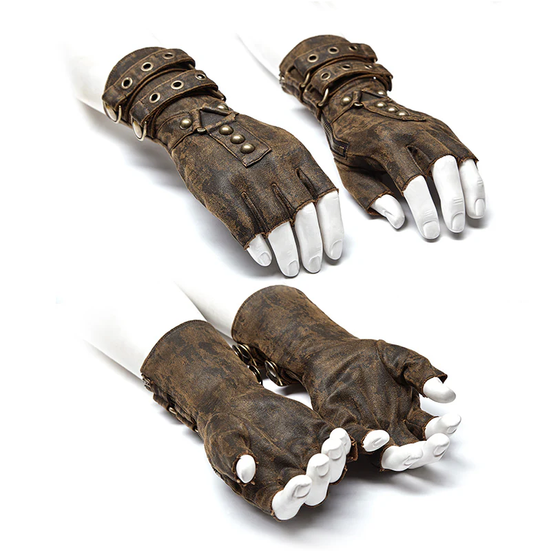 Super Cool Steampunk Leather Gloves Men Punk Accessory - Image 8