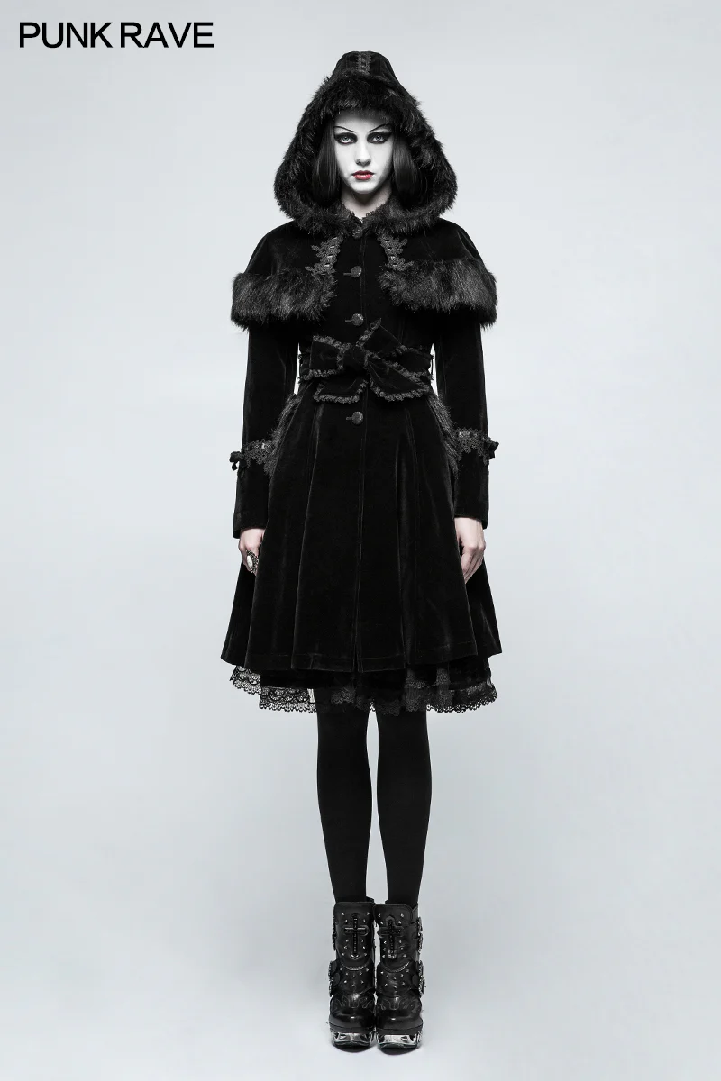 Sweet Lolita Style Velvet Hooded Gothic Coat With Tiered Lace - Image 6