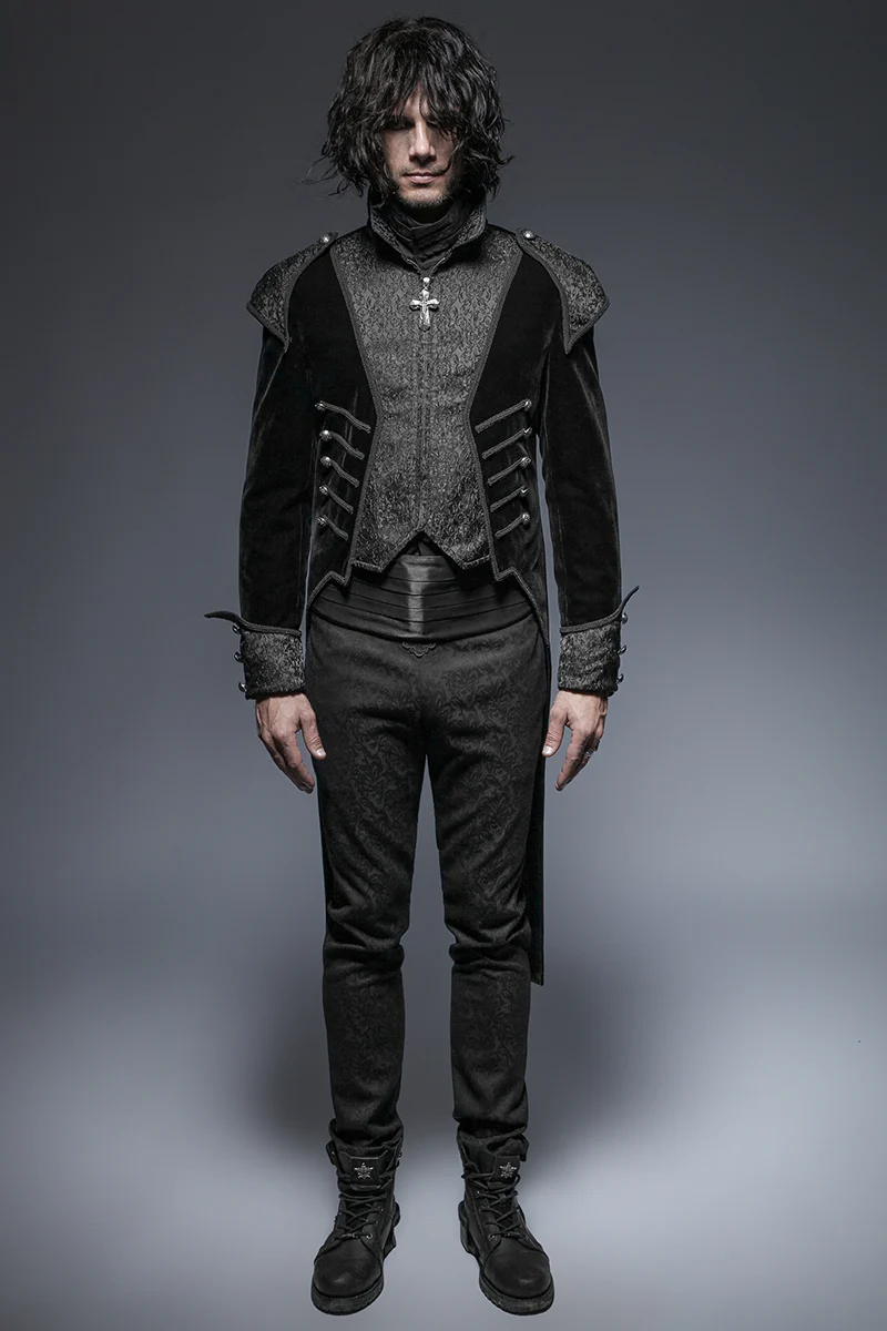 Unique Asymmetry Balck Gothic Trench Coats With Swallow Tail - Image 6