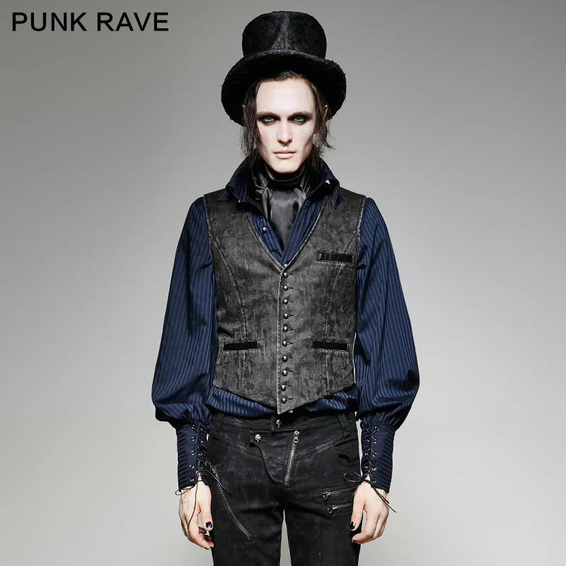 V Collar Punk Vest With Metal Carving Buttons In The Front - Image 11