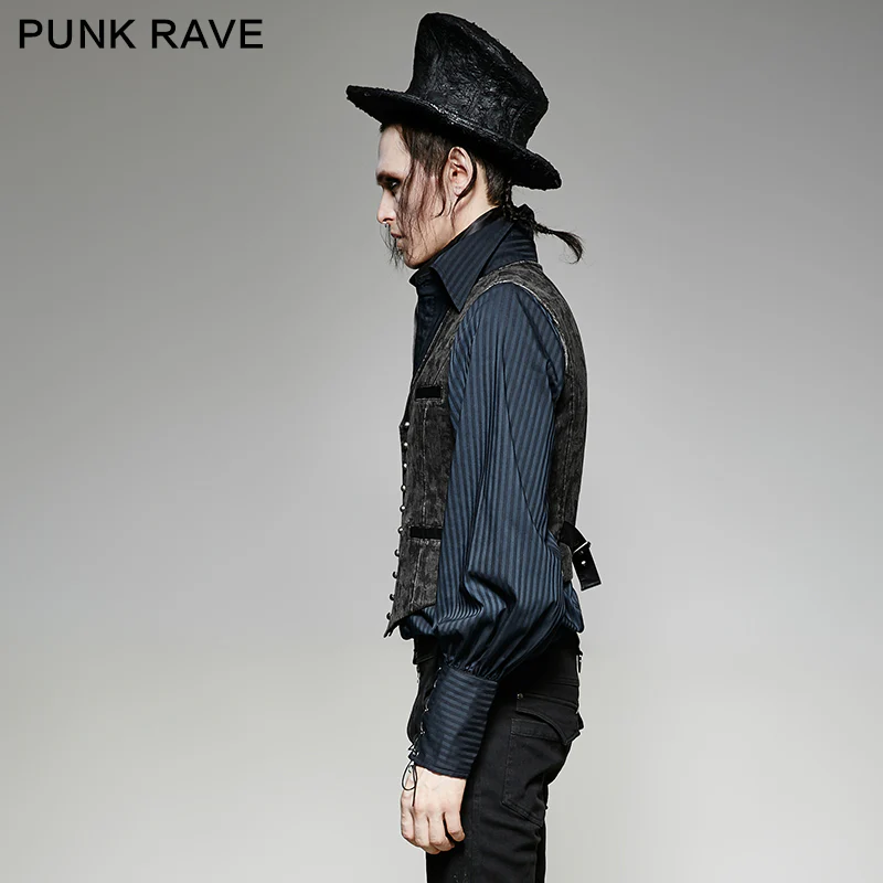 V Collar Punk Vest With Metal Carving Buttons In The Front - Image 12