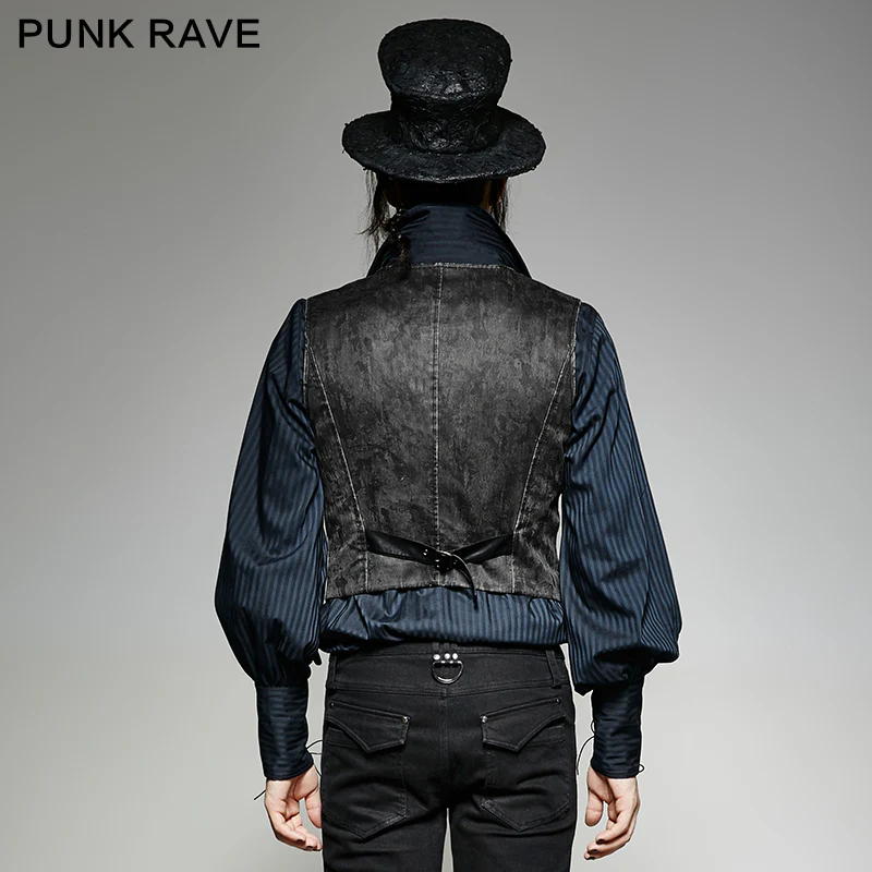 V Collar Punk Vest With Metal Carving Buttons In The Front - Image 13