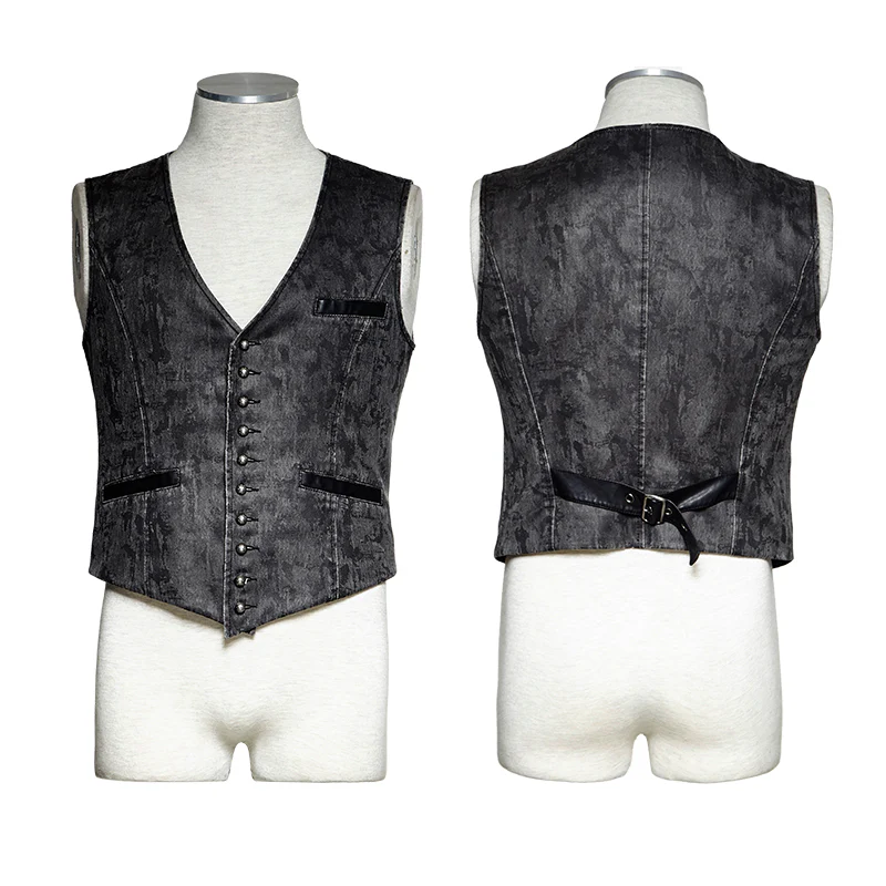 V Collar Punk Vest With Metal Carving Buttons In The Front - Image 14