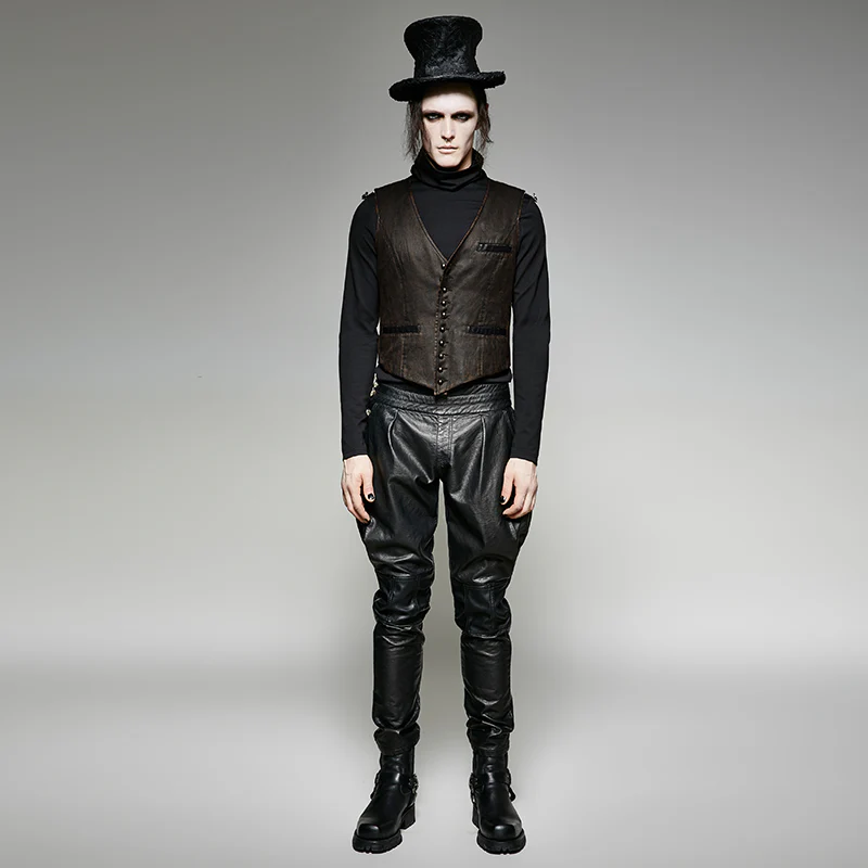 V Collar Punk Vest With Metal Carving Buttons In The Front - Image 16