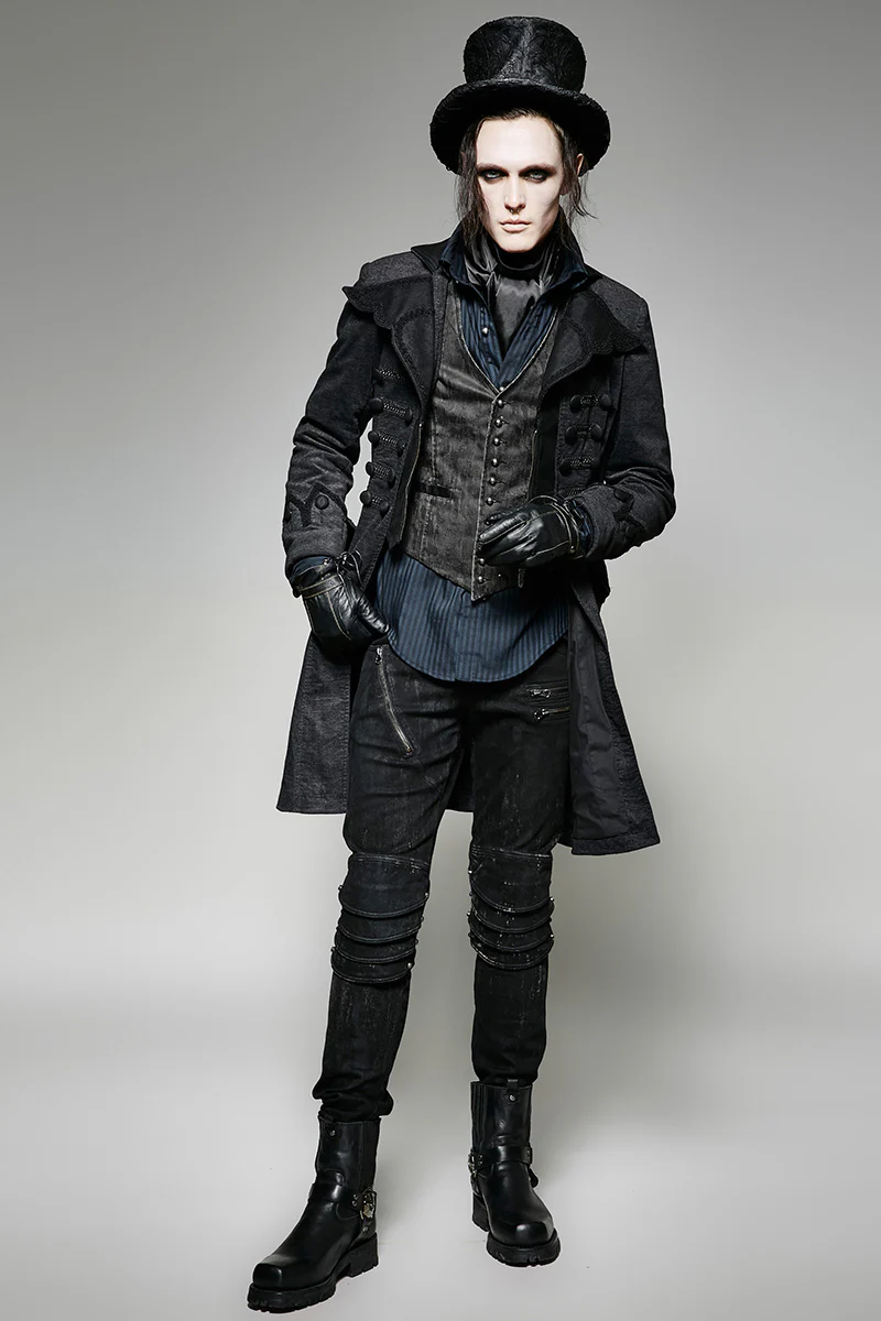 V Collar Punk Vest With Metal Carving Buttons In The Front - Image 18