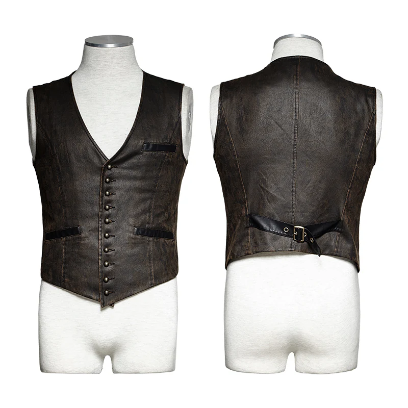 V Collar Punk Vest With Metal Carving Buttons In The Front - Image 4