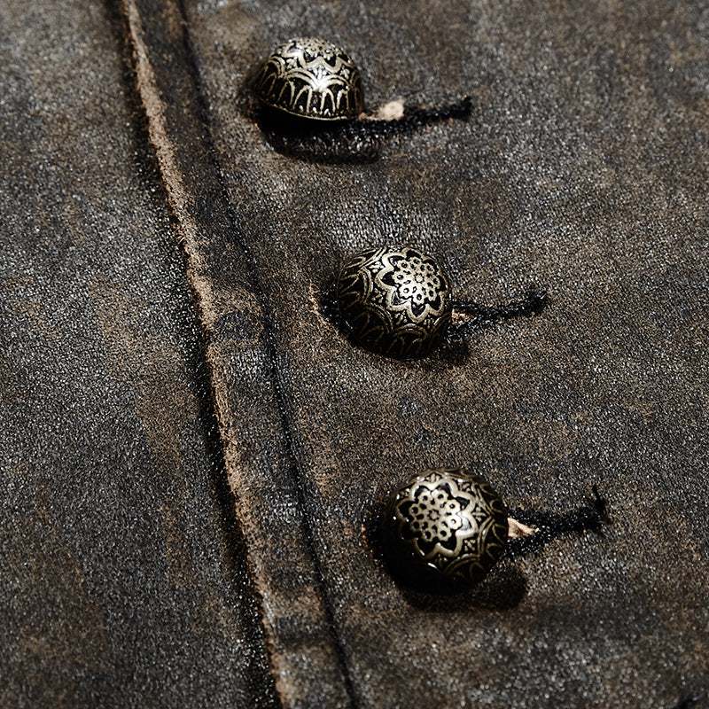 V Collar Punk Vest With Metal Carving Buttons In The Front - Image 5