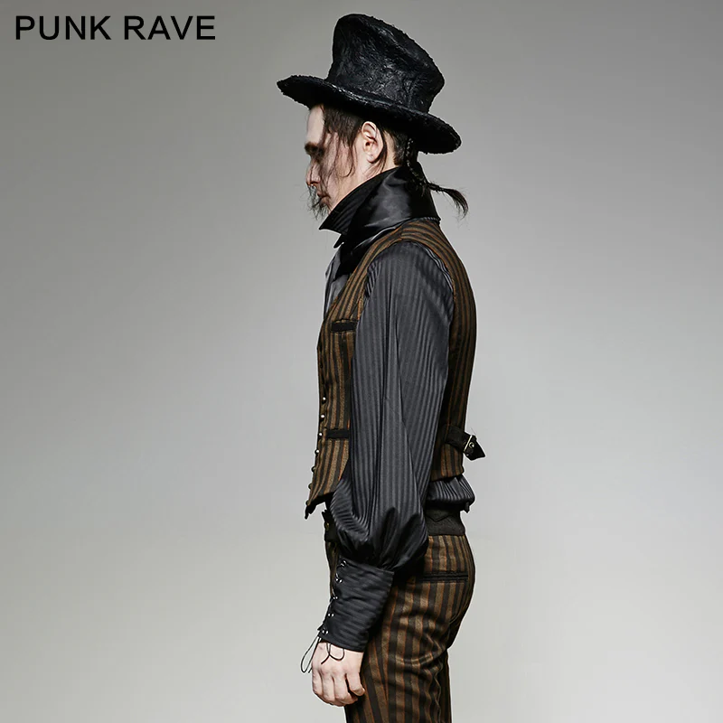 V Collar Punk Vest With Metal Carving Buttons In The Front - Image 7