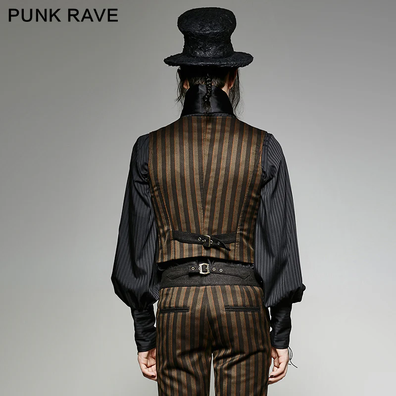 V Collar Punk Vest With Metal Carving Buttons In The Front - Image 8