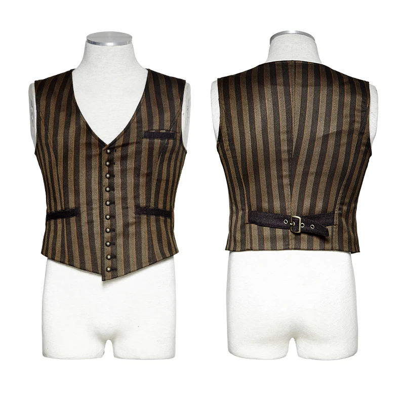 V Collar Punk Vest With Metal Carving Buttons In The Front - Image 9