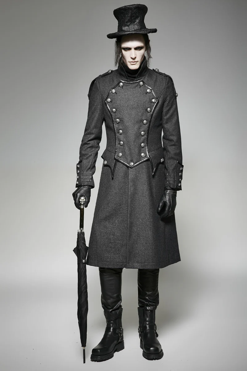 Vintage Long Gothic Trench Coats For Men - Image 6