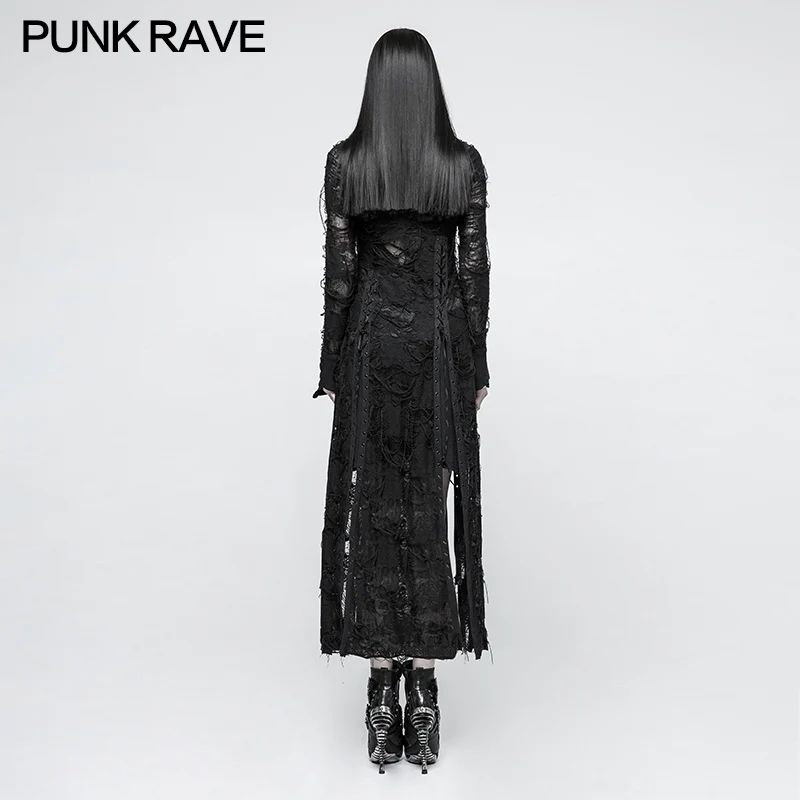 Vintage Rose Lace Mesh Black Long Gothic Dresses With Multi-split Design - Image 3