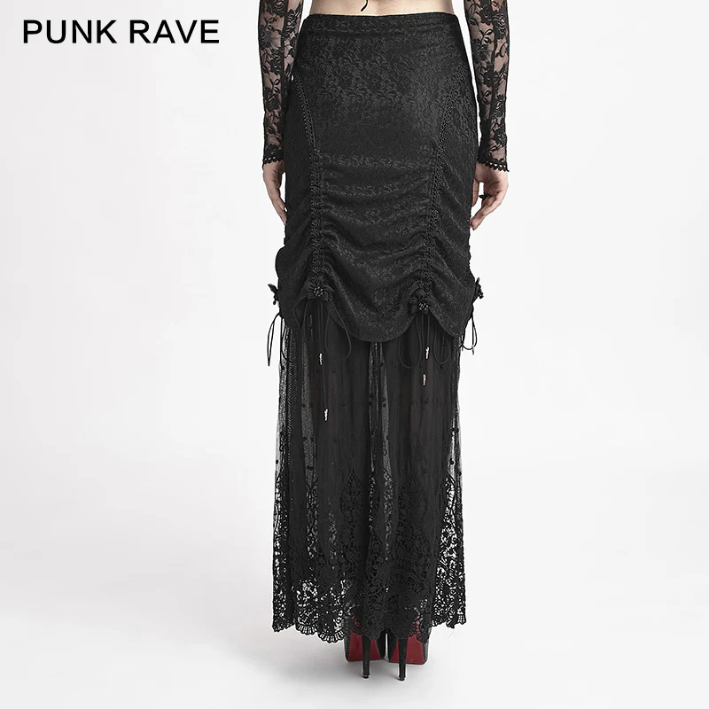 Winter Women Black Long Lace Fishtail Fashion Gothic Skirt - Image 3