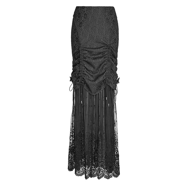 Winter Women Black Long Lace Fishtail Fashion Gothic Skirt - Image 4