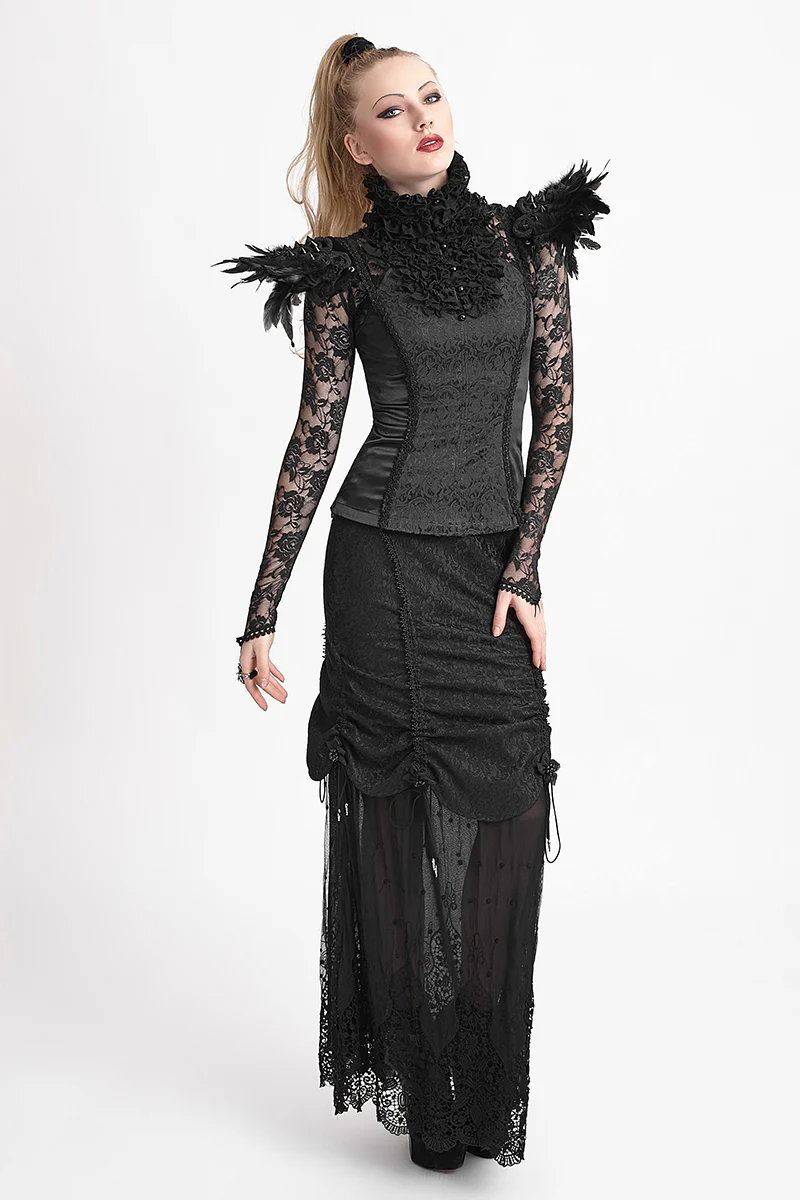 Winter Women Black Long Lace Fishtail Fashion Gothic Skirt - Image 6