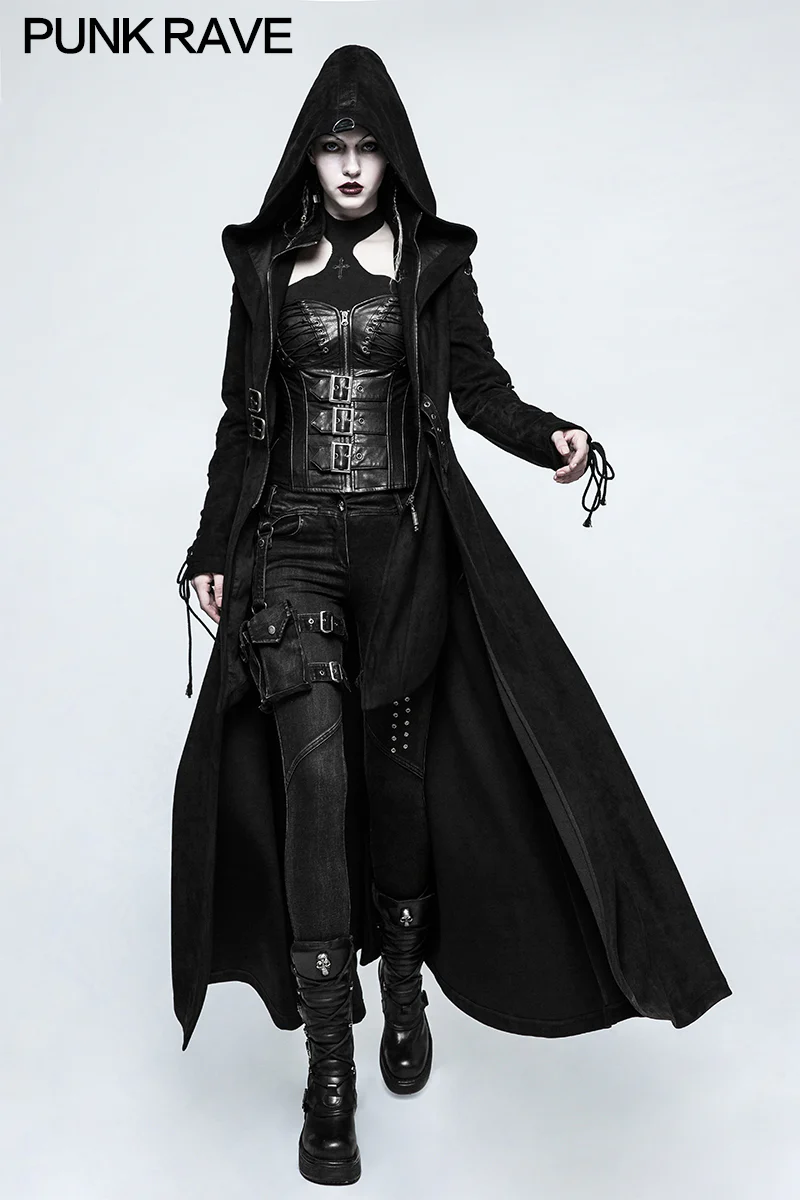 Women Dark Angel Long Gothic Coat Hooded Fake Two Piece - Image 6