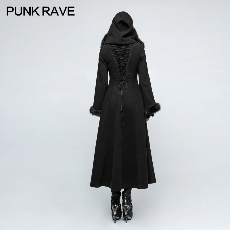 Women Disc Flowers Worsted Long Gothic Coat With Hooded - Image 3