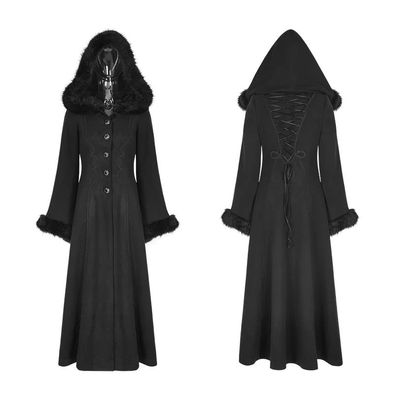 Women Disc Flowers Worsted Long Gothic Coat With Hooded - Image 4