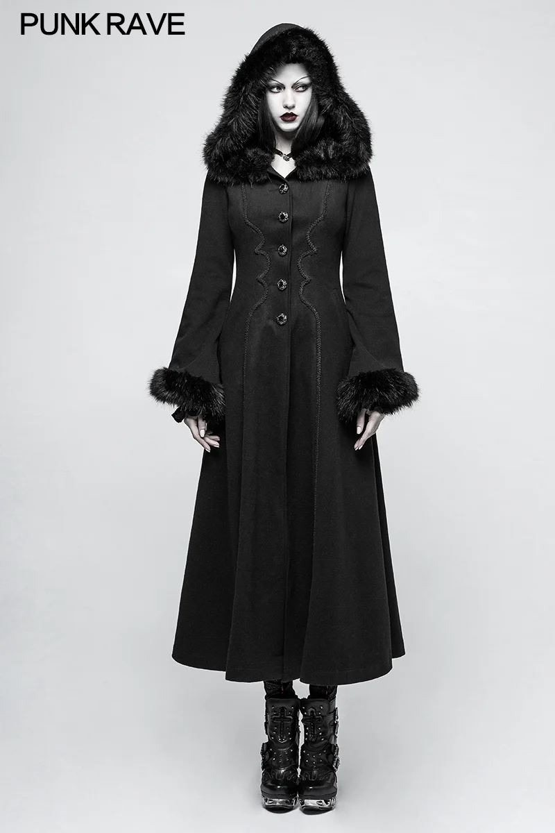Women Disc Flowers Worsted Long Gothic Coat With Hooded - Image 6