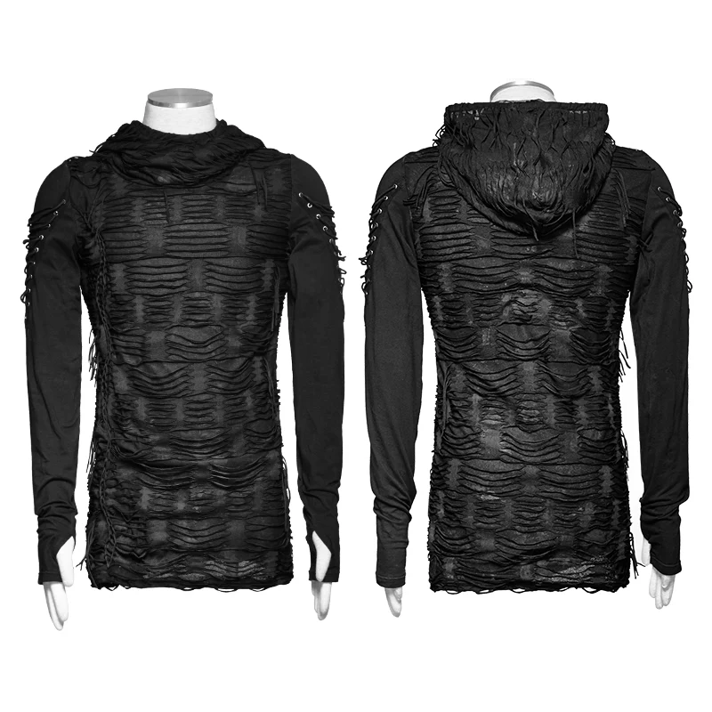 Womens & mens Double Layers Irregular Dark Gothic Shirt With Black Hole Hooded - Image 9