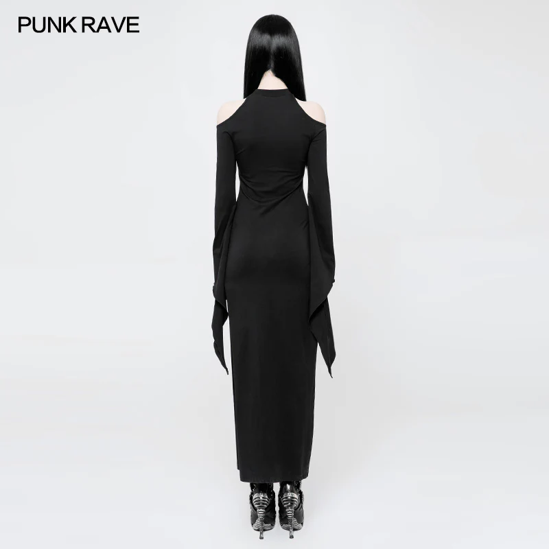 Women's Gothic Diablo Slit Dress With Hollow-Out Moon Pattern - Image 3