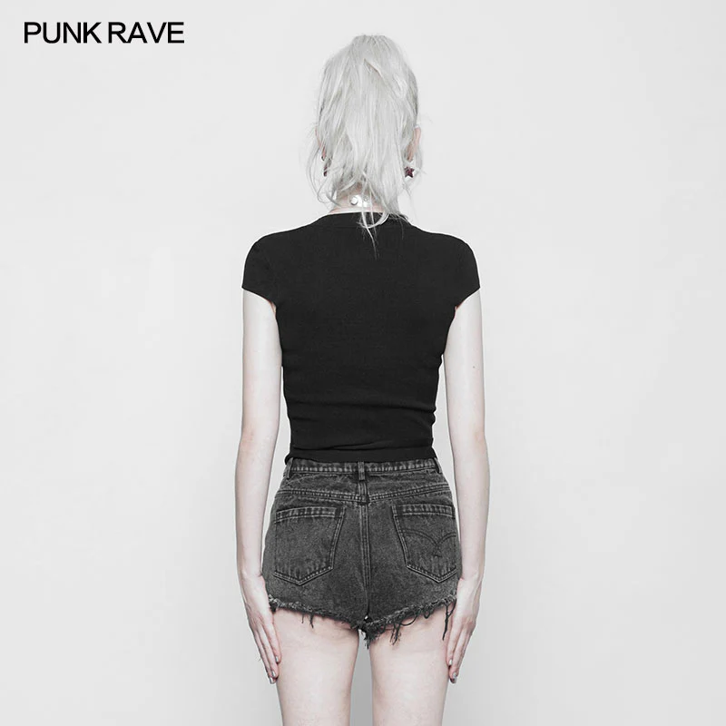 Women's Round Collar Punk Sweater Top With Personality Belt - Image 3