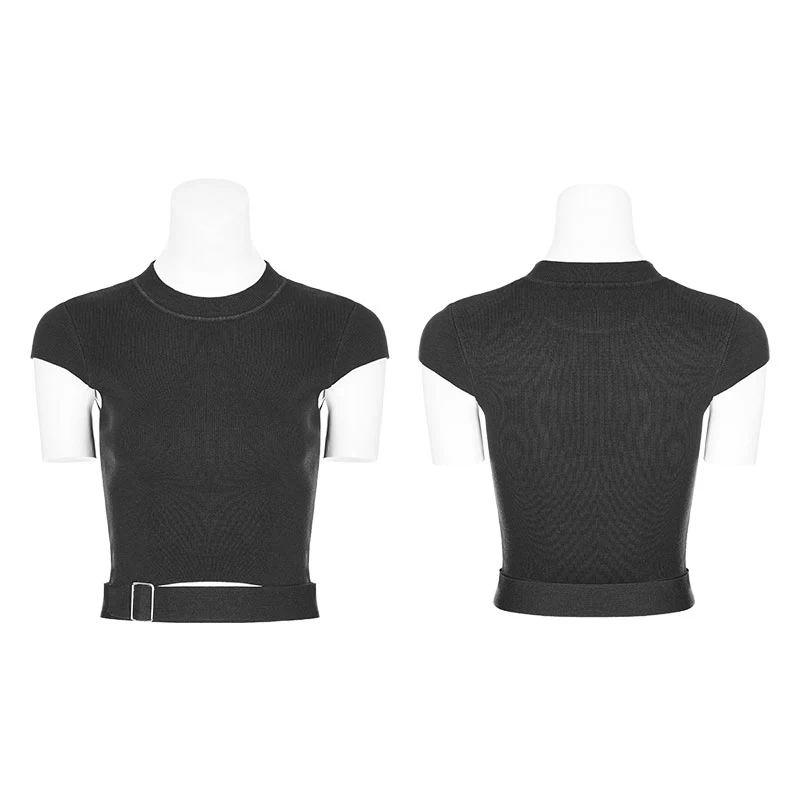 Women's Round Collar Punk Sweater Top With Personality Belt - Image 4
